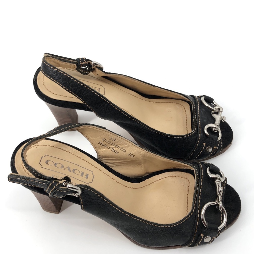 Coach Blk Leather Esmeralda Peep Toe Heels Size 5B - Picture 11 of 11